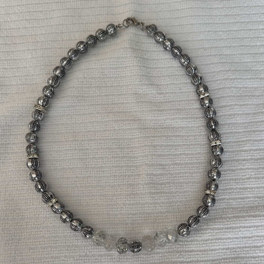 Elegant Silver Beaded Necklace 19”